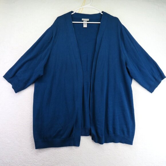 Catherines Cardigan Sweater Womens 2X 22/24W Blue Open Front Elbow Sleeve Knit - Picture 1 of 8
